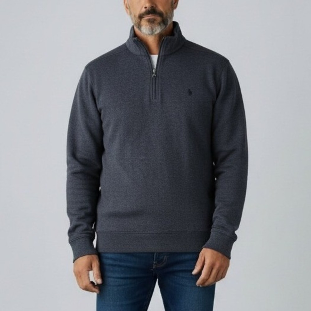 Polo Ralph Lauren Men's Charcoal Heather Herringbone 1/4 Pullover Sweater XL